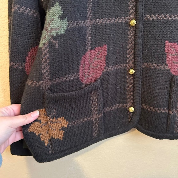 Vintage Fall Leaf Grid Crystal Kobe Oversized Sweater Cardigan Cozycore - Picture 6 of 12